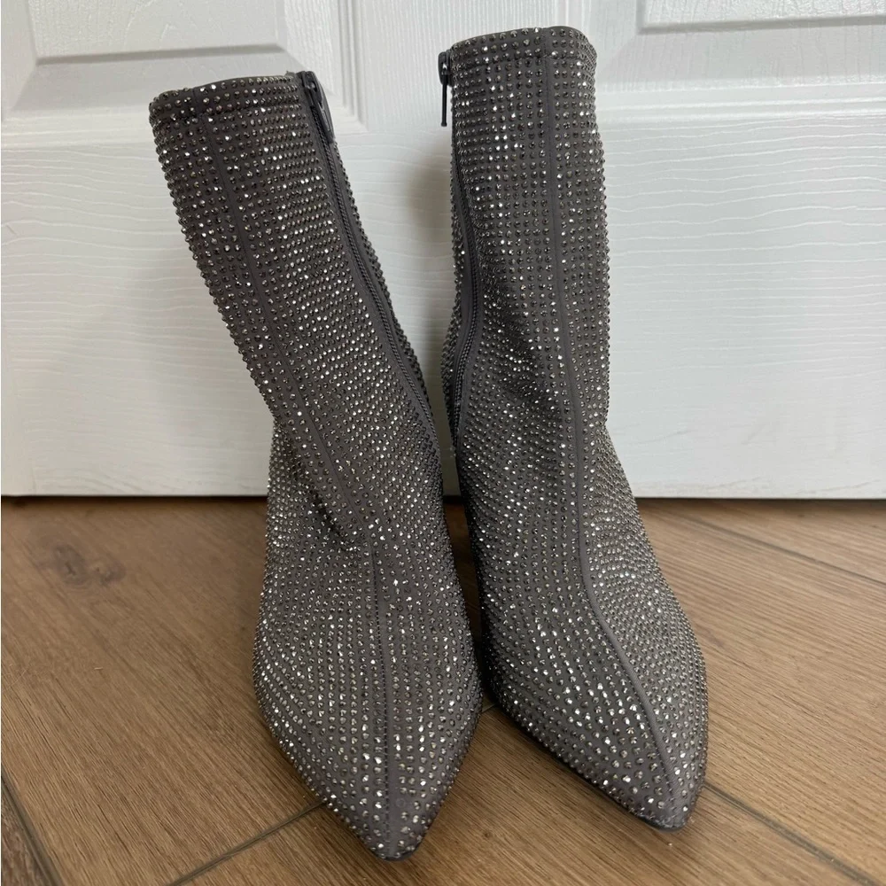 A New Day Gray Rhinestone Block Heel Ankle Boots - Women